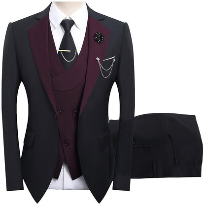💎50% OFF 💎 Modern Contrast Color Wedding Suit – 3-Piece Slim-Fit Set in Bold Black & Light Blue (8 Colors!) 👔✨