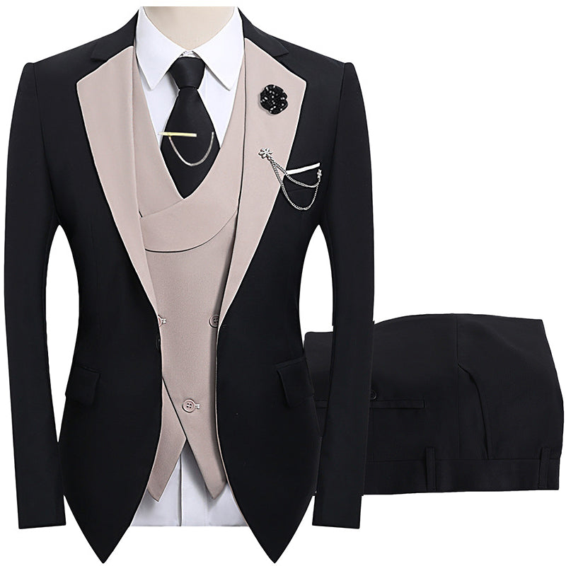 💎50% OFF 💎 Modern Contrast Color Wedding Suit – 3-Piece Slim-Fit Set in Bold Black & Light Blue (8 Colors!) 👔✨