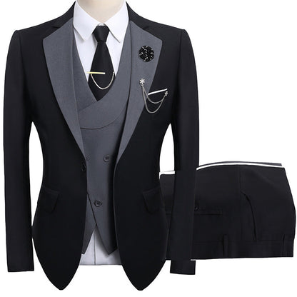 💎50% OFF 💎 Modern Contrast Color Wedding Suit – 3-Piece Slim-Fit Set in Bold Black & Light Blue (8 Colors!) 👔✨