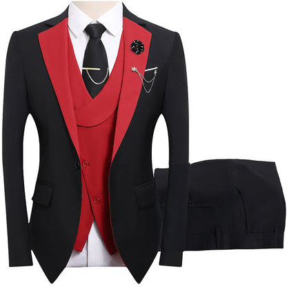 💎50% OFF 💎 Modern Contrast Color Wedding Suit – 3-Piece Slim-Fit Set in Bold Black & Light Blue (8 Colors!) 👔✨