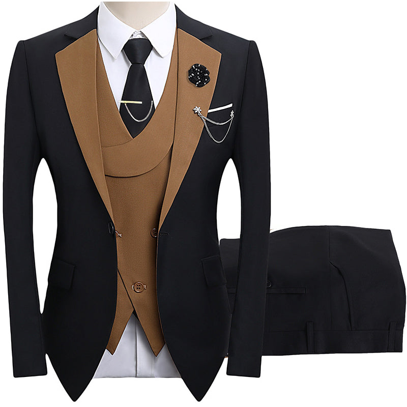 💎50% OFF 💎 Modern Contrast Color Wedding Suit – 3-Piece Slim-Fit Set in Bold Black & Light Blue (8 Colors!) 👔✨