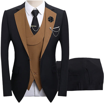 💎50% OFF 💎 Modern Contrast Color Wedding Suit – 3-Piece Slim-Fit Set in Bold Black & Light Blue (8 Colors!) 👔✨