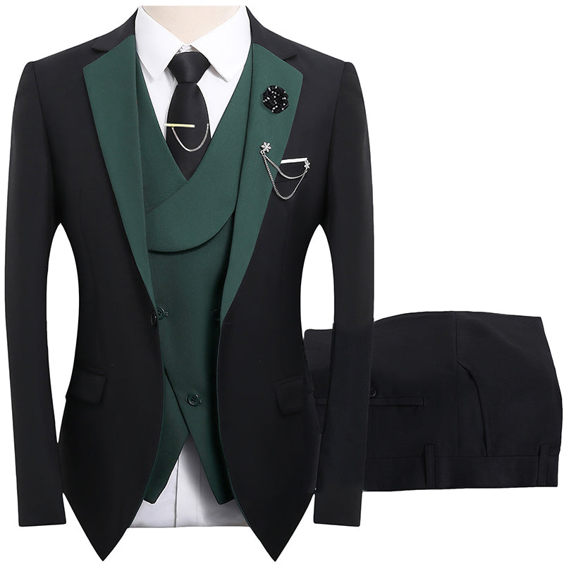 💎50% OFF 💎 Modern Contrast Color Wedding Suit – 3-Piece Slim-Fit Set in Bold Black & Light Blue (8 Colors!) 👔✨