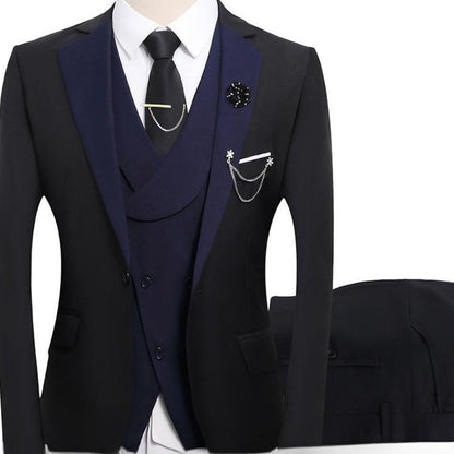 💎50% OFF 💎 Modern Contrast Color Wedding Suit – 3-Piece Slim-Fit Set in Bold Black & Light Blue (8 Colors!) 👔✨