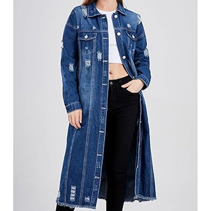 Women's Ripped Holes Long Denim Jacket
