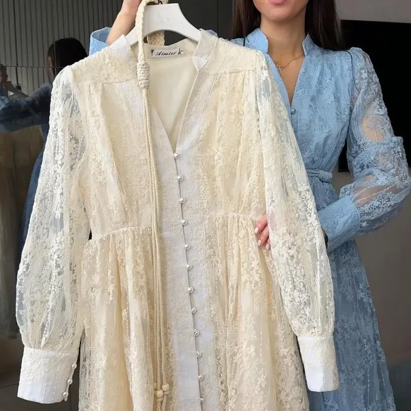 💐 2026 Fresh Wardrobe | Vintage Embroidered Lantern Dress | Perfect for Daily Elegance ✨【-60%】