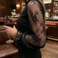 Women's Mock Neck Lace Trim Mini Dress
