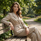 Women's Elegant Tie-Waist Blazer and Wide-Leg Pants Suit Set
