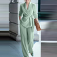 Women's Elegant Tie-Waist Blazer and Wide-Leg Pants Suit Set