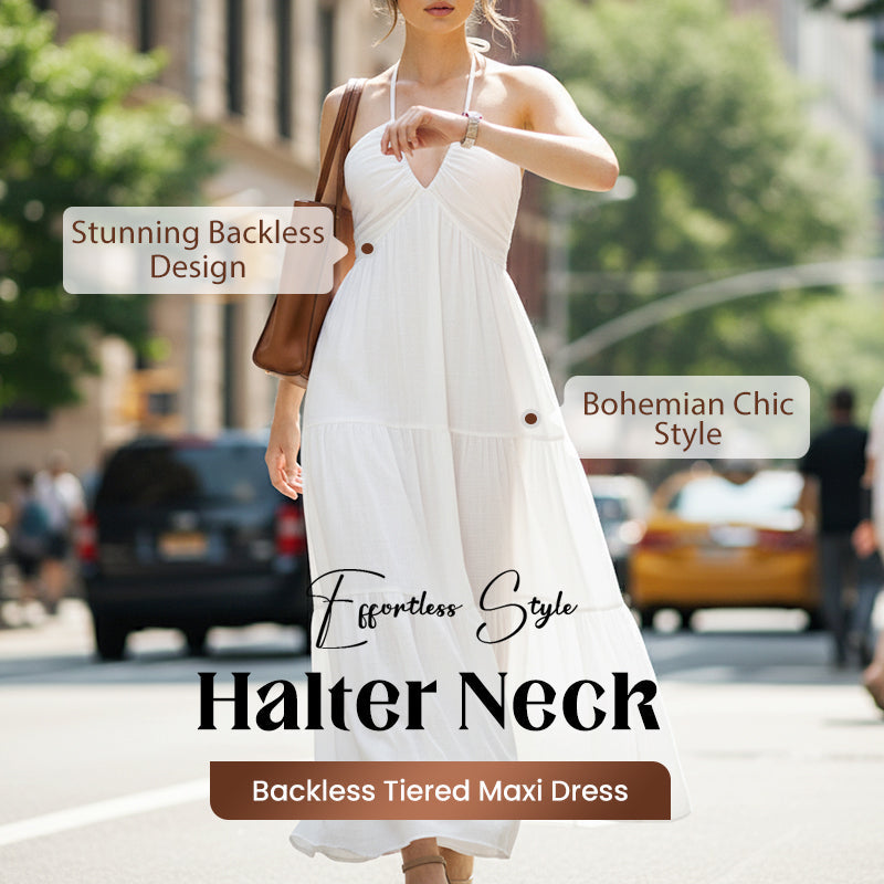💃New Arrival Special ✨30K+ SOLD🌸Halter Neck Backless Tiered Maxi Dress