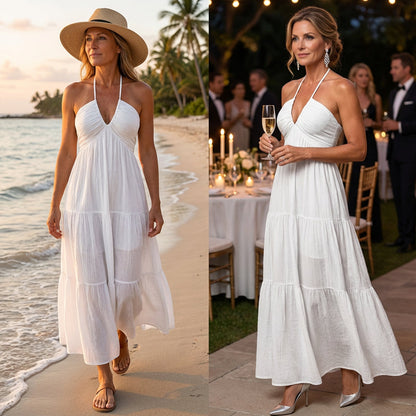 💃New Arrival Special ✨30K+ SOLD🌸Halter Neck Backless Tiered Maxi Dress