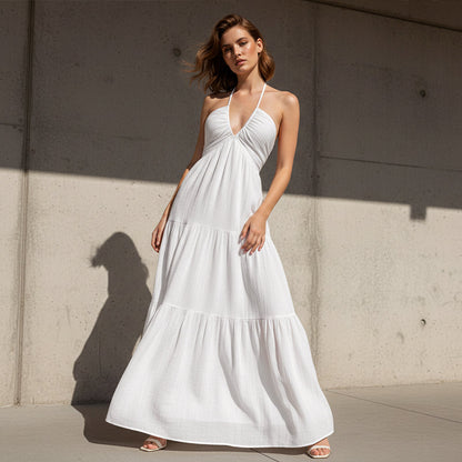 💃New Arrival Special ✨30K+ SOLD🌸Halter Neck Backless Tiered Maxi Dress
