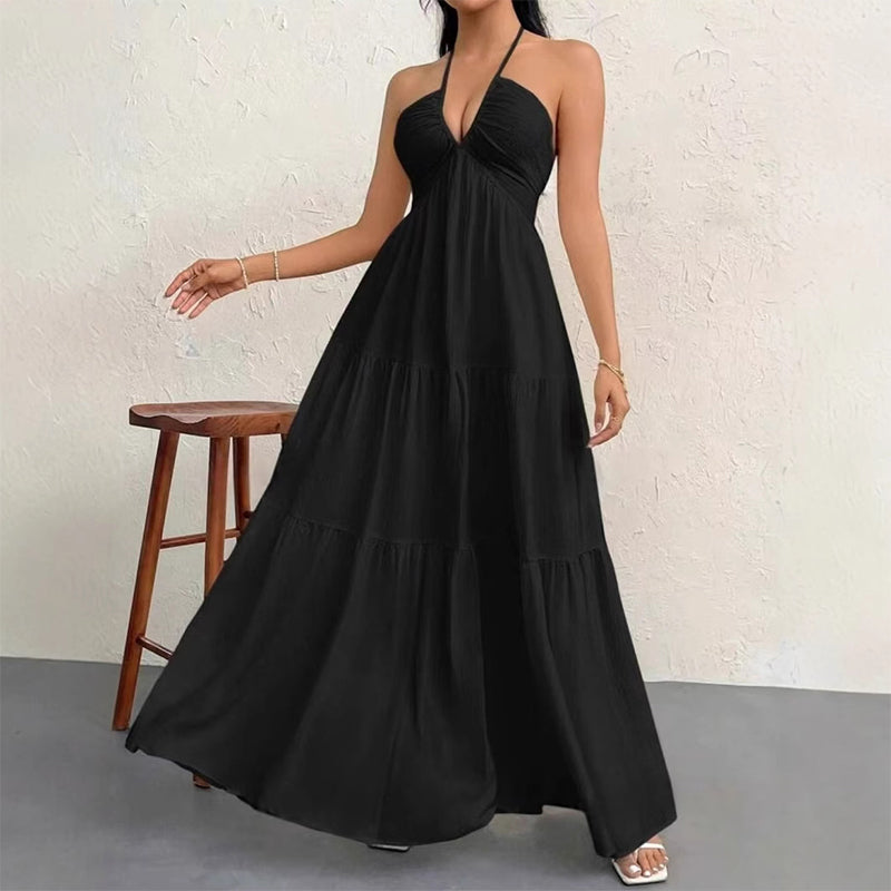 💃New Arrival Special ✨30K+ SOLD🌸Halter Neck Backless Tiered Maxi Dress