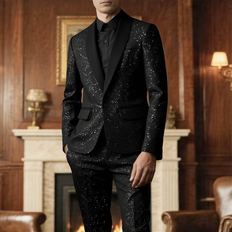 🔈50% OFF!!🧥👖Men's Black Sparkle Tuxedo Suit Set