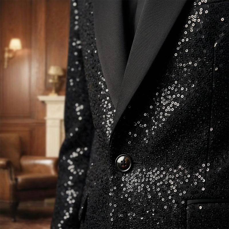 🔈50% OFF!!🧥👖Men's Black Sparkle Tuxedo Suit Set