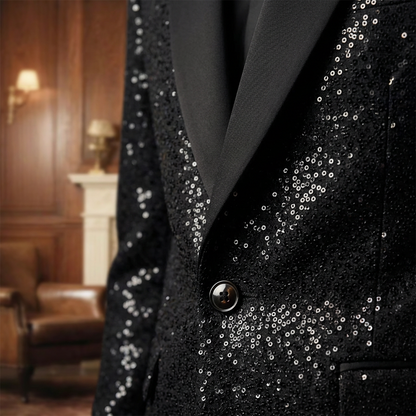 🔈50% OFF!!🧥👖Men's Black Sparkle Tuxedo Suit Set
