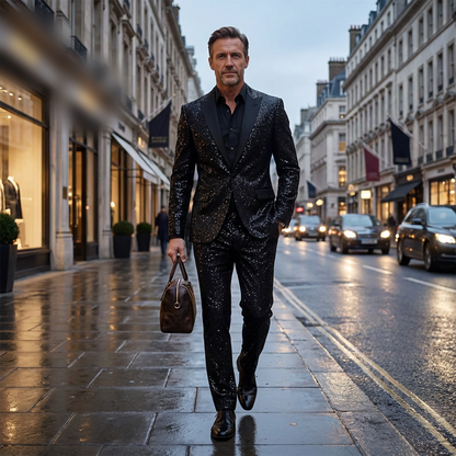 🔈50% OFF!!🧥👖Men's Black Sparkle Tuxedo Suit Set