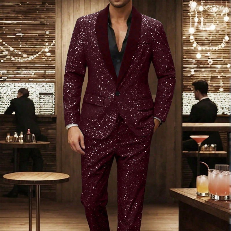🔈50% OFF!!🧥👖Men's Black Sparkle Tuxedo Suit Set