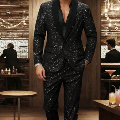 🔈50% OFF!!🧥👖Men's Black Sparkle Tuxedo Suit Set