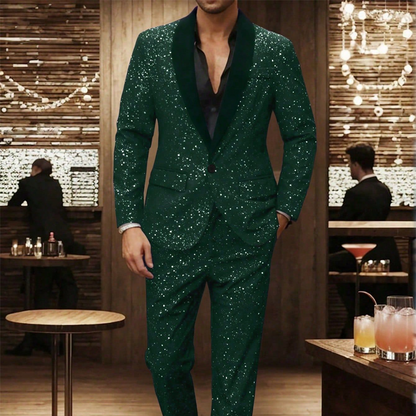 🔈50% OFF!!🧥👖Men's Black Sparkle Tuxedo Suit Set