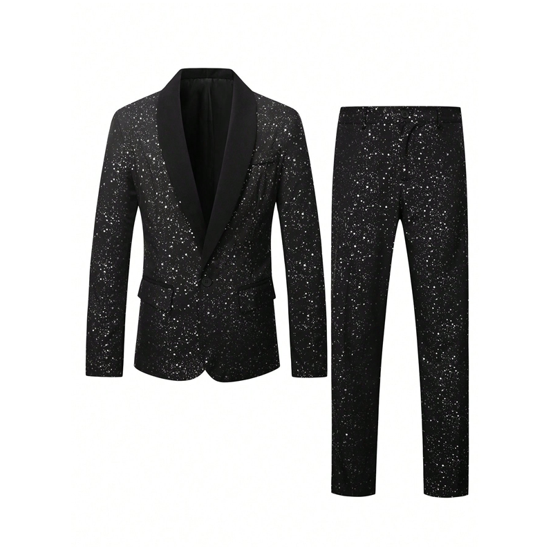 🔈50% OFF!!🧥👖Men's Black Sparkle Tuxedo Suit Set