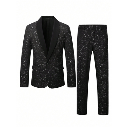 🔈50% OFF!!🧥👖Men's Black Sparkle Tuxedo Suit Set