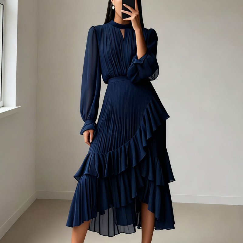 🎁New arrival 50% OFF💥Women's Keyhole Neckline Ruffled Midi Dress