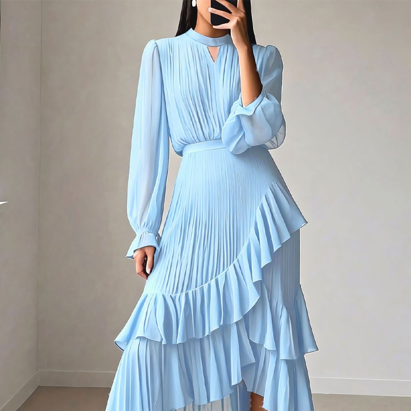 🎁New arrival 50% OFF💥Women's Keyhole Neckline Ruffled Midi Dress
