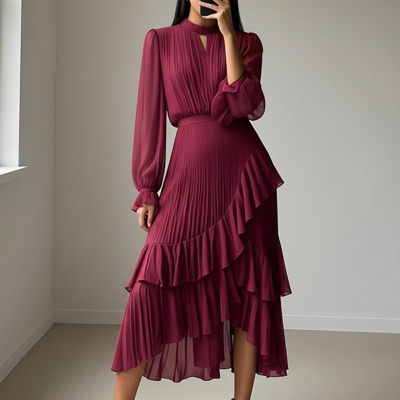 🎁New arrival 50% OFF💥Women's Keyhole Neckline Ruffled Midi Dress