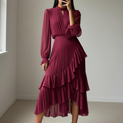 🎁New arrival 50% OFF💥Women's Keyhole Neckline Ruffled Midi Dress
