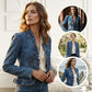 Women's Ruffle Trim Open-Front Denim Jacket