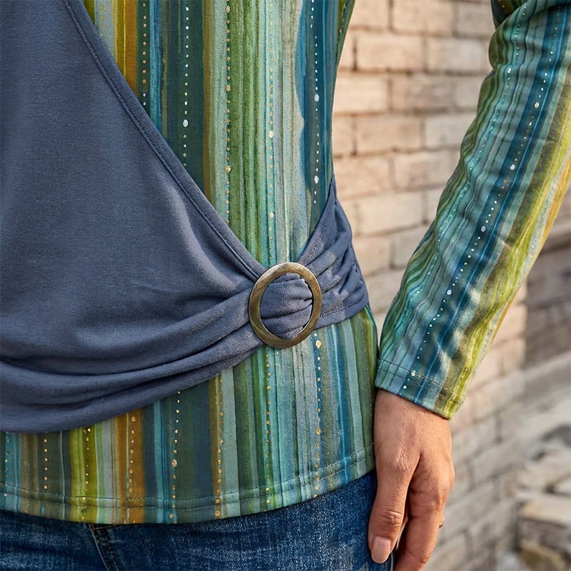 Long Sleeve Striped Patchwork T-Shirt