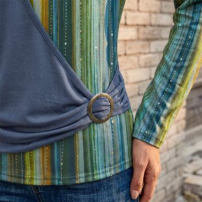Long Sleeve Striped Patchwork T-Shirt
