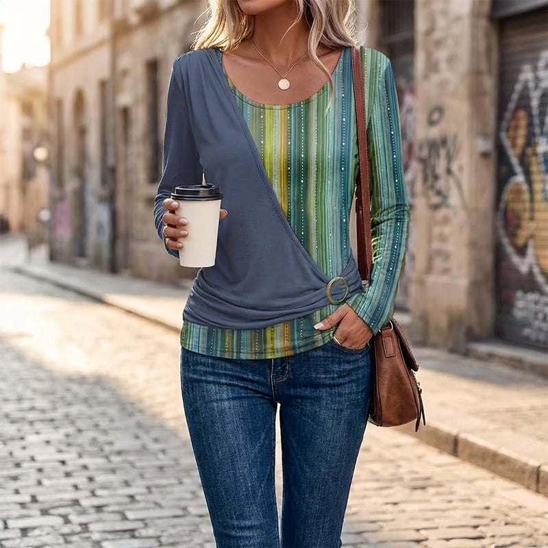 Long Sleeve Striped Patchwork T-Shirt