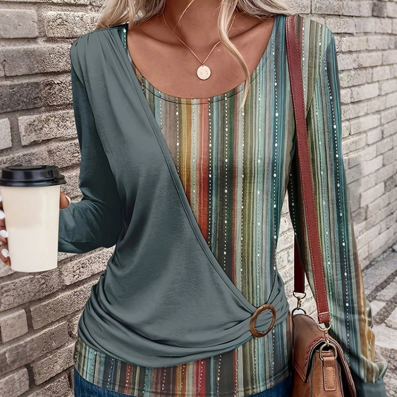 Long Sleeve Striped Patchwork T-Shirt