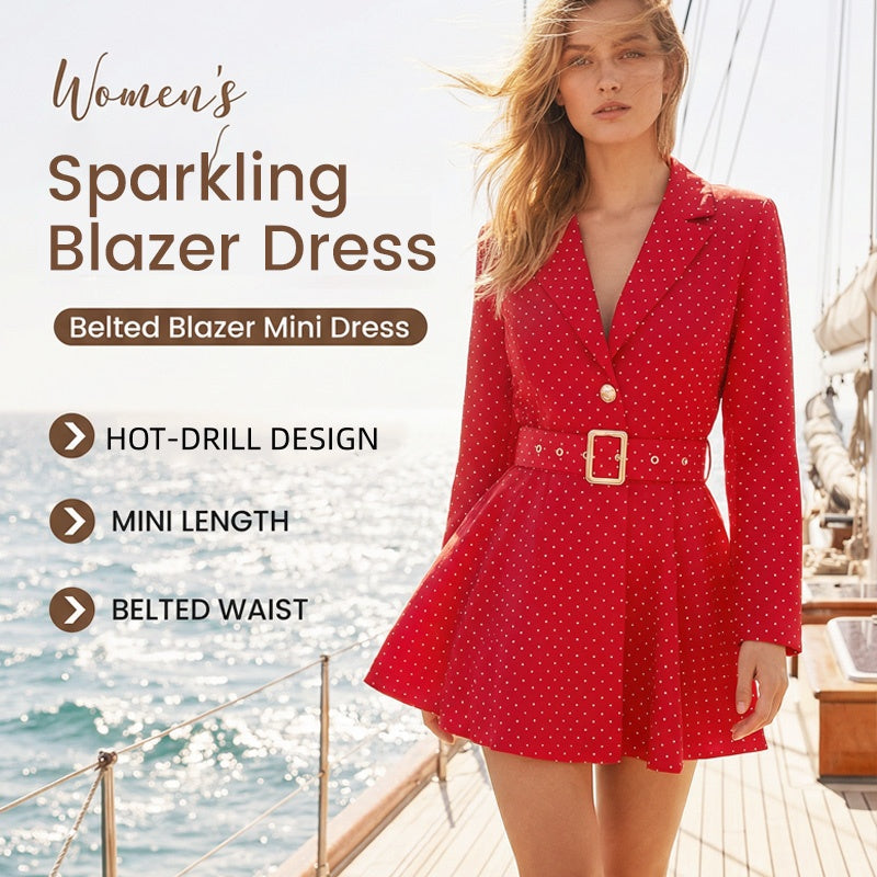 Sparkling V-Neck Blazer Dress with Belt