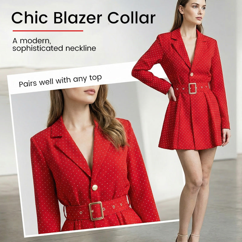 Sparkling V-Neck Blazer Dress with Belt