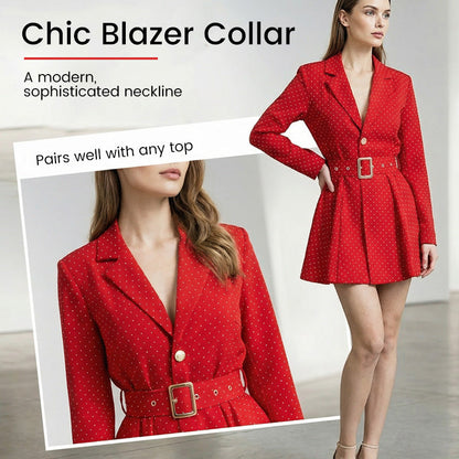 Sparkling V-Neck Blazer Dress with Belt
