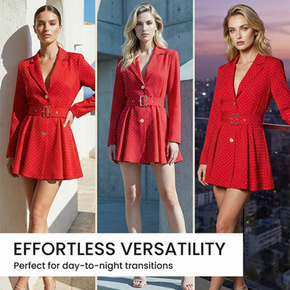 Sparkling V-Neck Blazer Dress with Belt