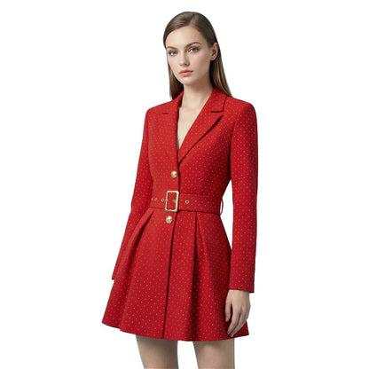Sparkling V-Neck Blazer Dress with Belt
