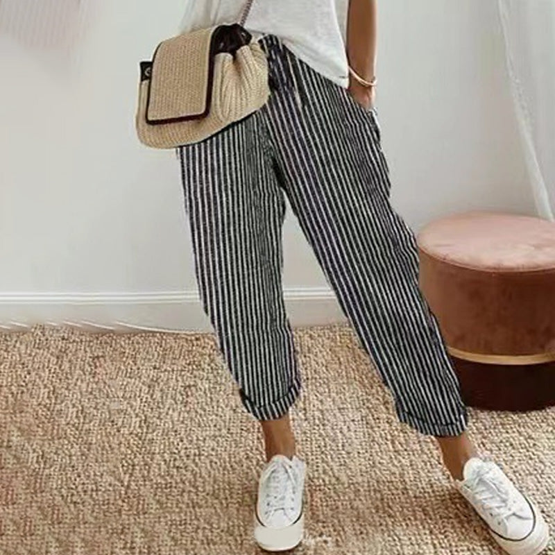 💕What Should I Wear Tomorrow?💕Effortless Style & Comfort With Our Striped Linen Cotton Trousers For Women 👖✨