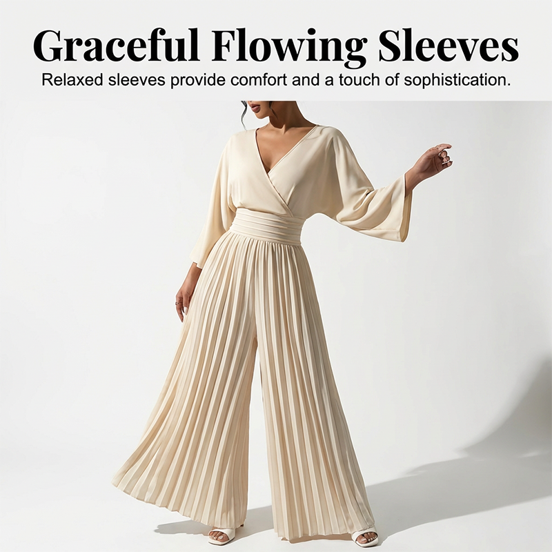Elegant V-Neck Pleated Wide-Leg Jumpsuit ✨Effortlessly Unleash Your Charm