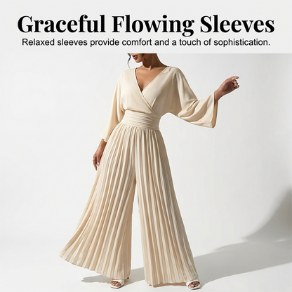 Elegant V-Neck Pleated Wide-Leg Jumpsuit ✨Effortlessly Unleash Your Charm