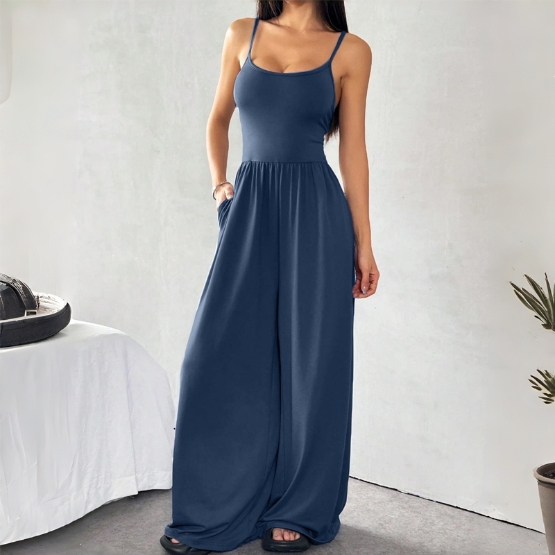 Spaghetti Strap Wide-Leg Jumpsuit with Pockets