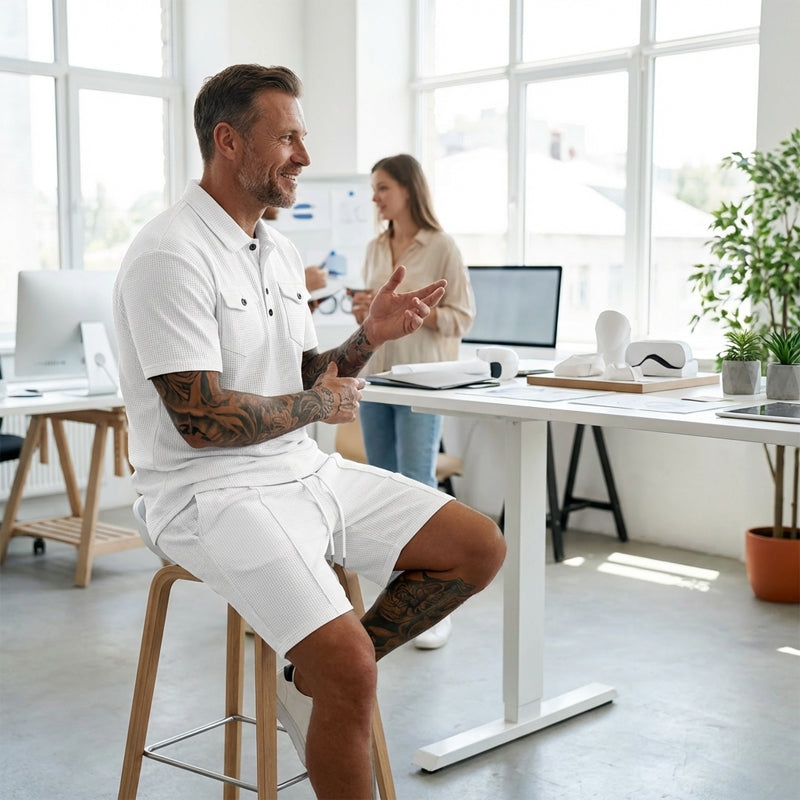 Men's Short Sleeve Top & Drawstring Shorts 2-Piece Set