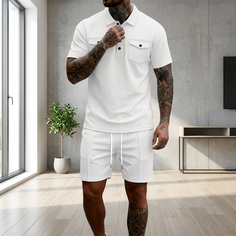Men's Short Sleeve Top & Drawstring Shorts 2-Piece Set