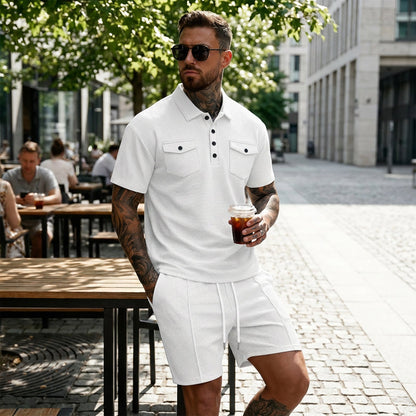 Men's Short Sleeve Top & Drawstring Shorts 2-Piece Set