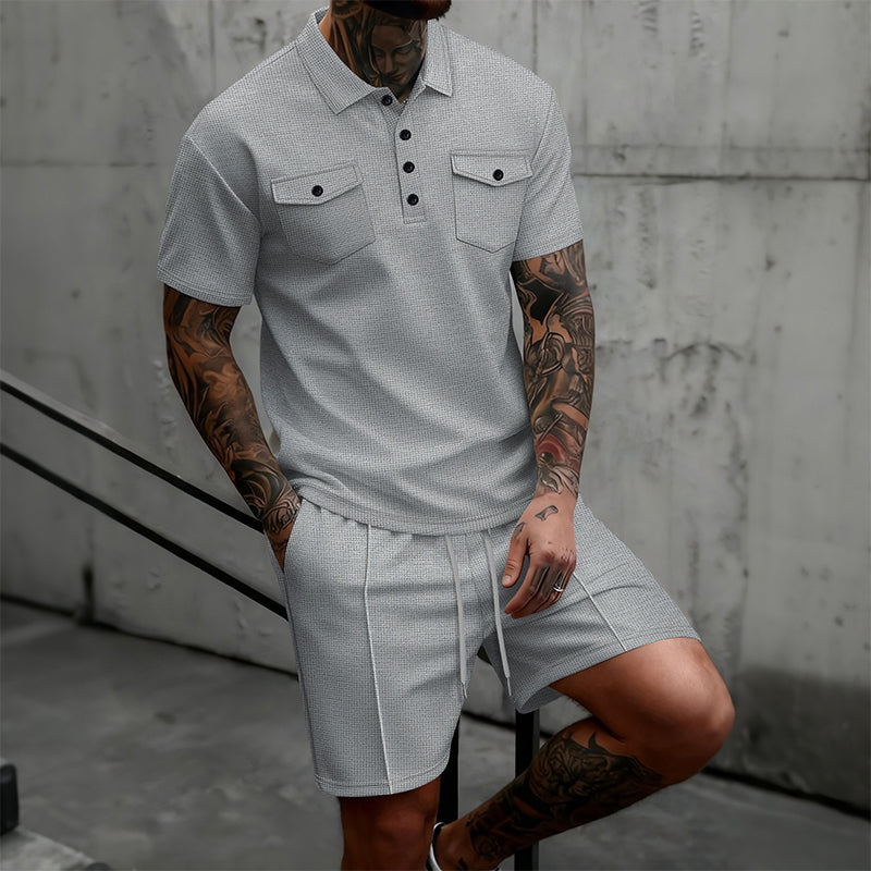 Men's Short Sleeve Top & Drawstring Shorts 2-Piece Set