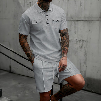Men's Short Sleeve Top & Drawstring Shorts 2-Piece Set