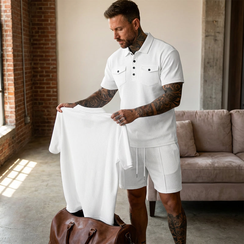 Men's Short Sleeve Top & Drawstring Shorts 2-Piece Set